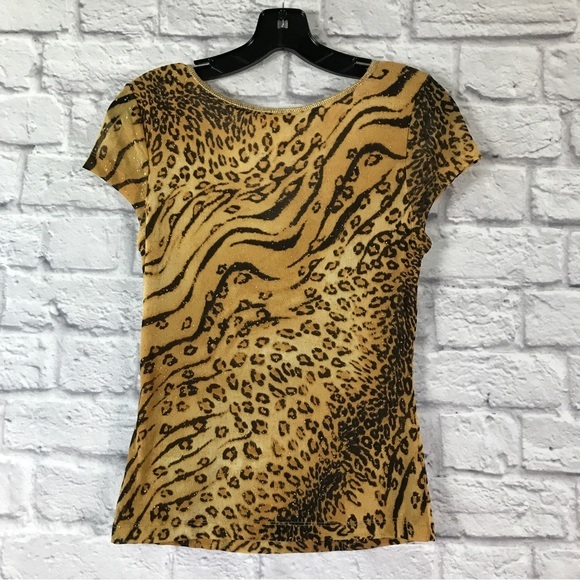 NWOT Animal Print Top Blushé Sweetheart Neckline Ruched with Ties Made in Turkey - Picture 6 of 8